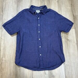 Porter & Ash‎ Linen Shirt Mens XL Button Up Coastal Resortwear European Blue